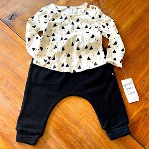 12 Month long sleeved shirt, waffle knit pant set